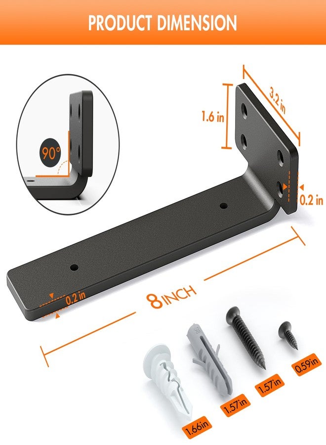 VANCASTLE Shelf Bracket, Floating Shelf Bracket 8 Inch , 6 Pack Heavy Duty Shelf Brackets, Metal Wall Shelf Brackets with 1/5 Inch Thick and Holds 160+lb, Brackets for Wood Shelves，Black - Image 2
